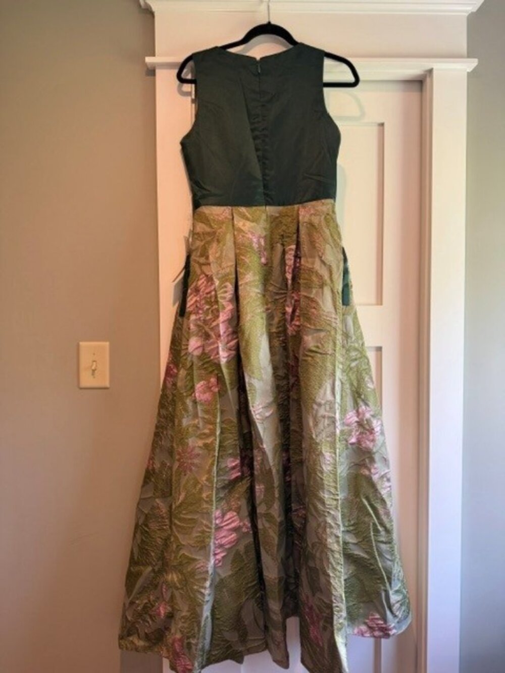 Nafori - A-Line Evening Gown Jacquard Floral Floor Length Sleeveless V